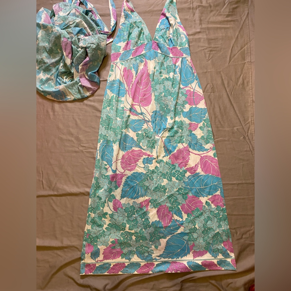 Emilio Pucci for R Pastel Leaf Print night gown with matching robe Size Medium